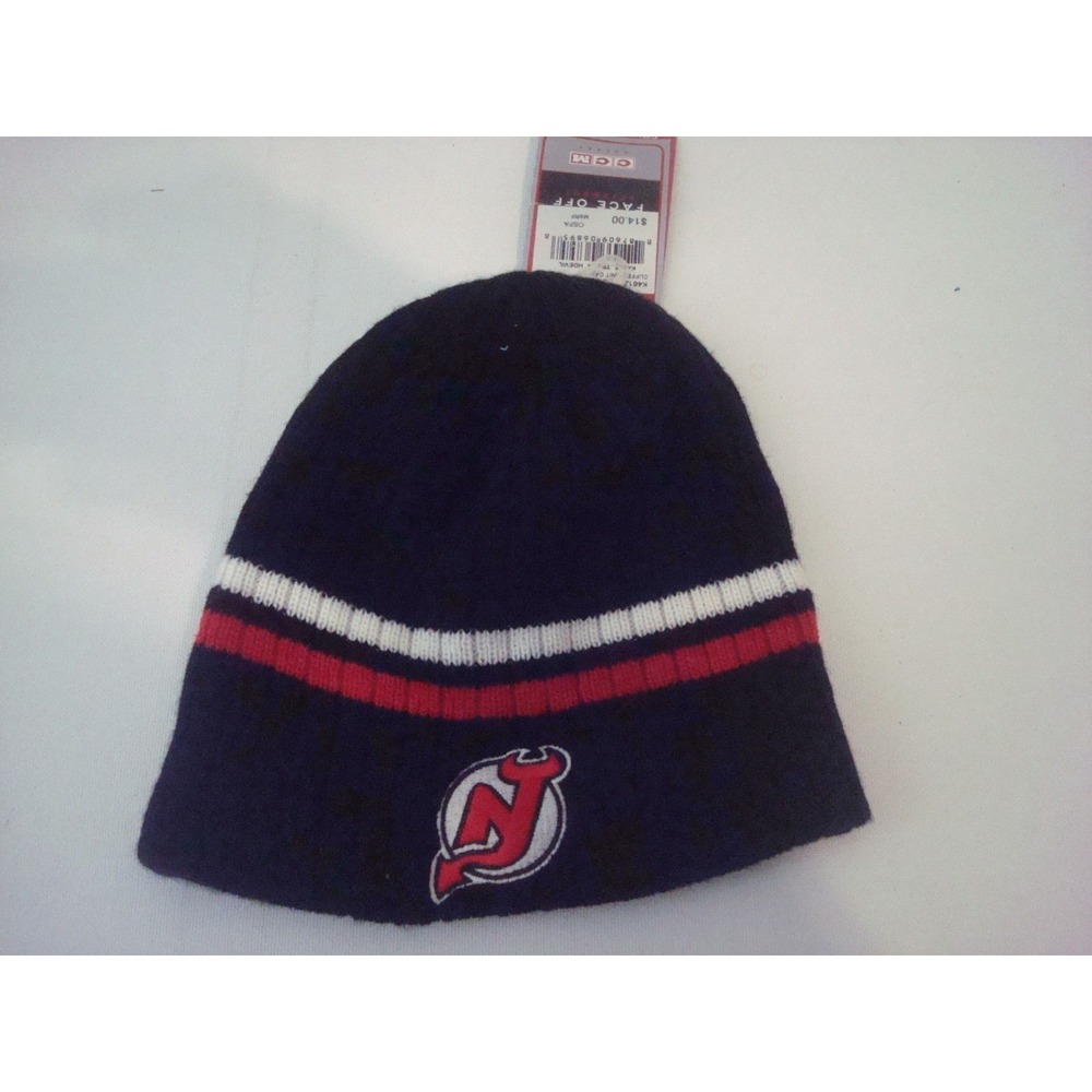 NEW JERSEY DEVILS CCM BEANIE KNIT TOBOGGAN HAT CAP VINTAGE DEADSTOCK B5